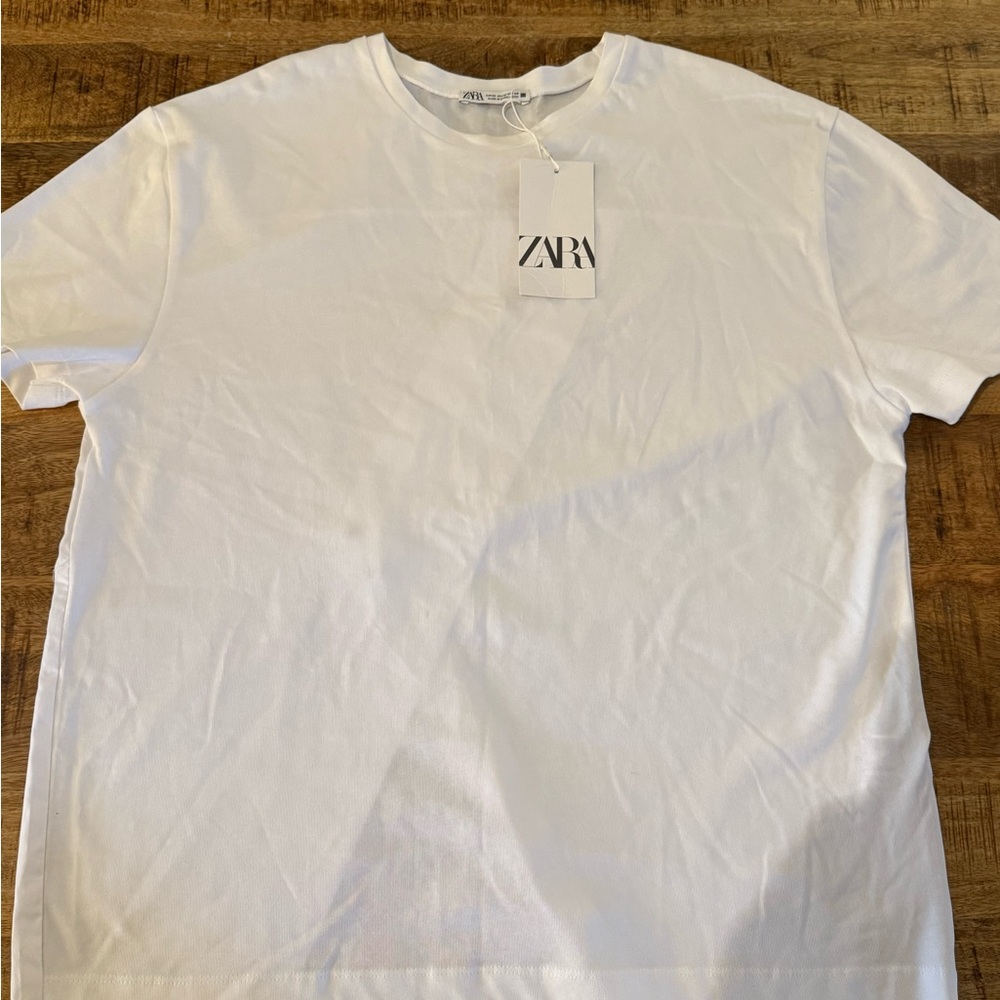 Zara White Crew Neck Short Sleeve Tee